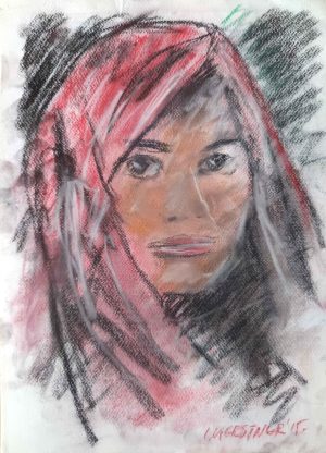woman in a red scarf